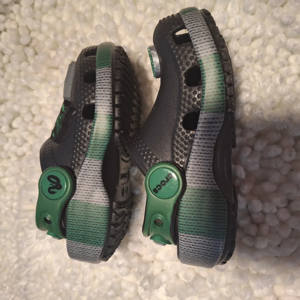Little Kiids Black Crocs with Green Accents